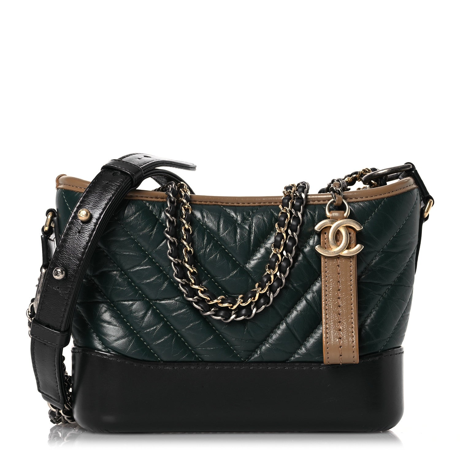 Chanel Aged Calfskin Chevron Quilted Medium Gabrielle Hobo Navy