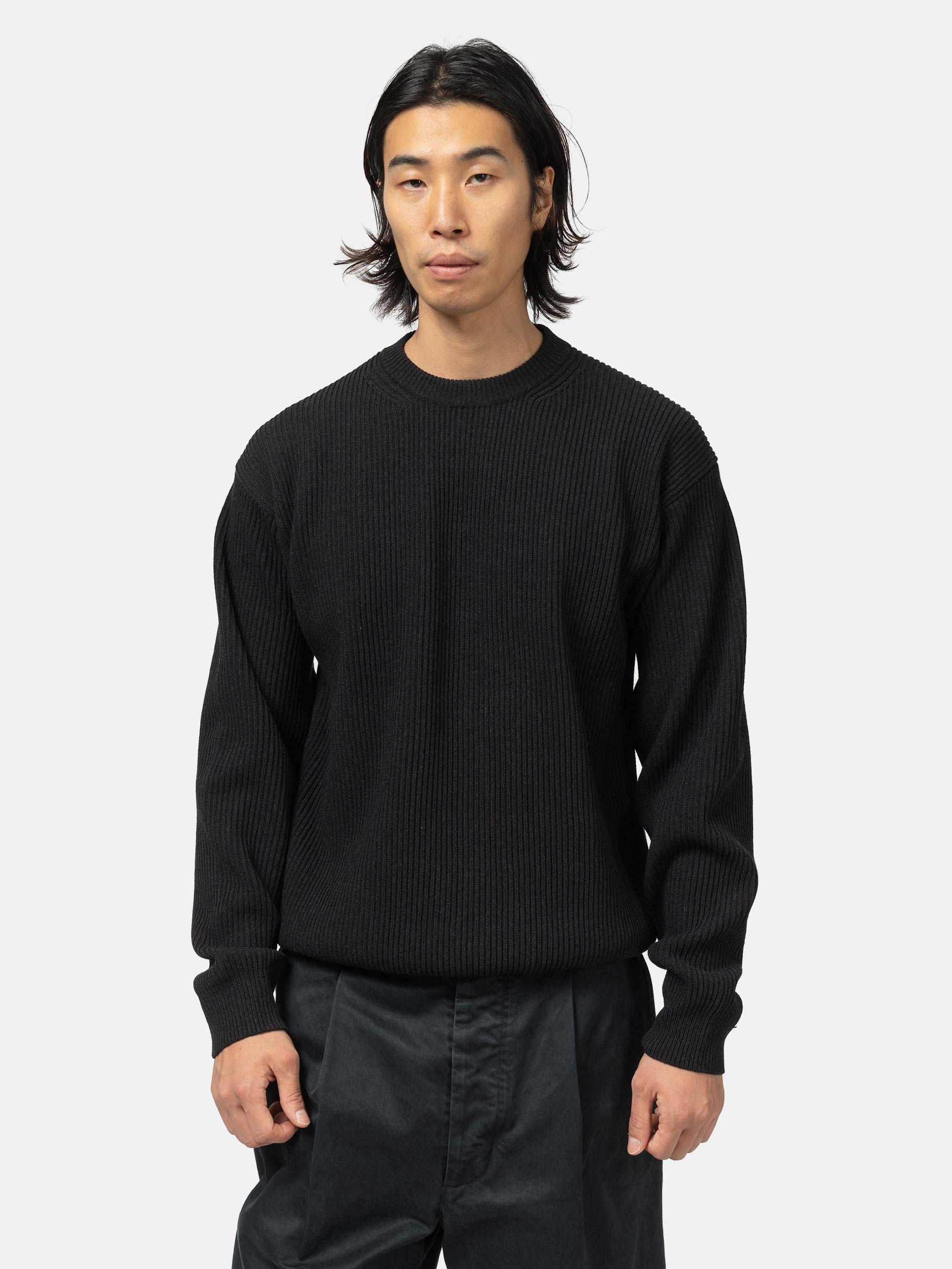 AURALEE Super Fine Wool Rib Knit P/O Black | HAVEN