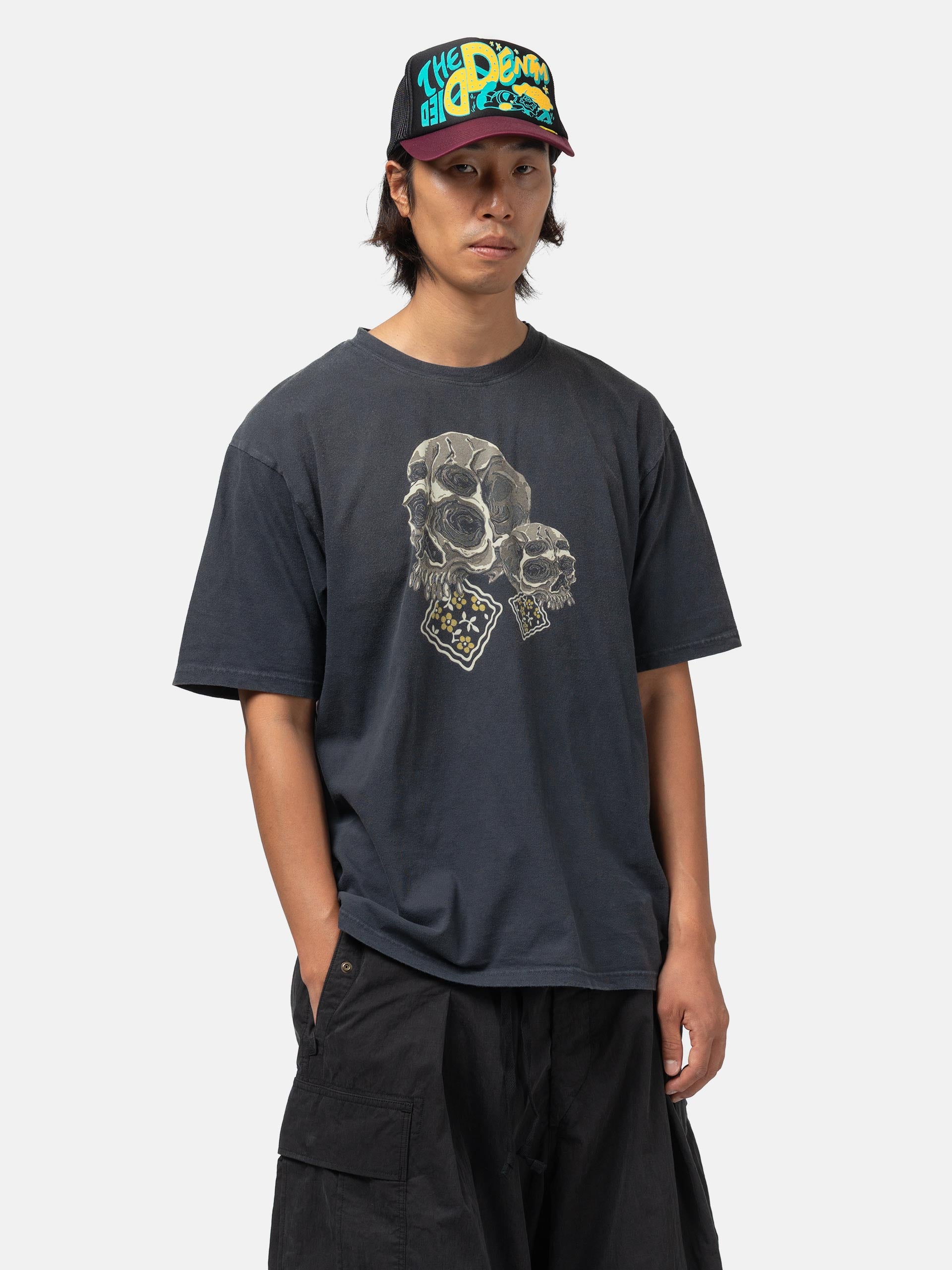 KAPITAL 20/-Jersey Crew T (PECKISH Rain Skull) Black | HAVEN