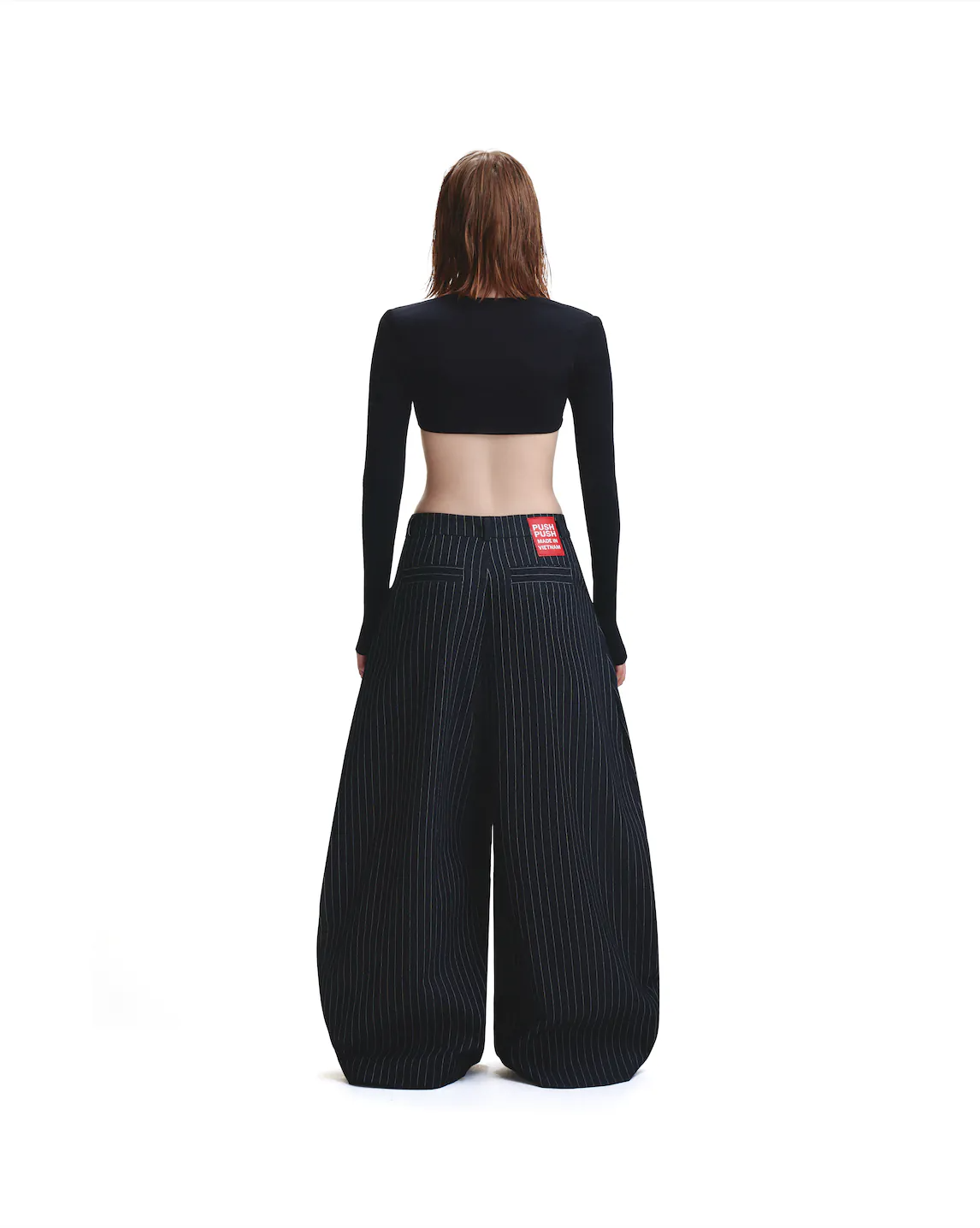 PUSH PUSH PP STRIPES PANTS ストライプワイドパンツ（ブラック