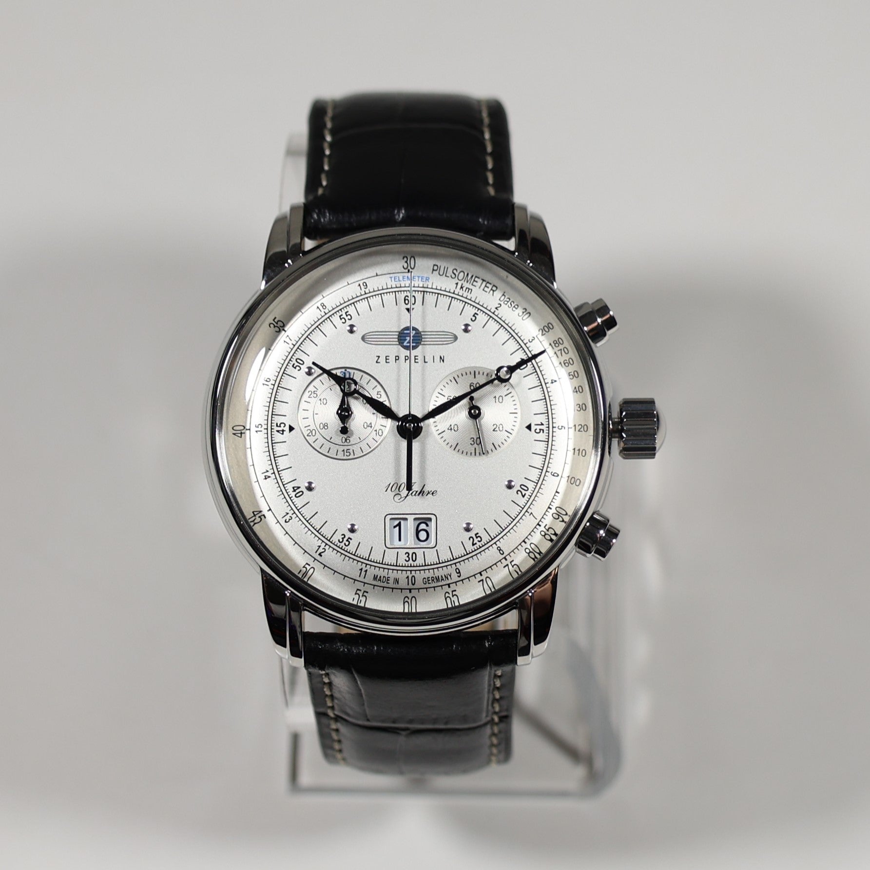 Zeppelin 100 Years Men's Chronograph Black Leather Strap Watch