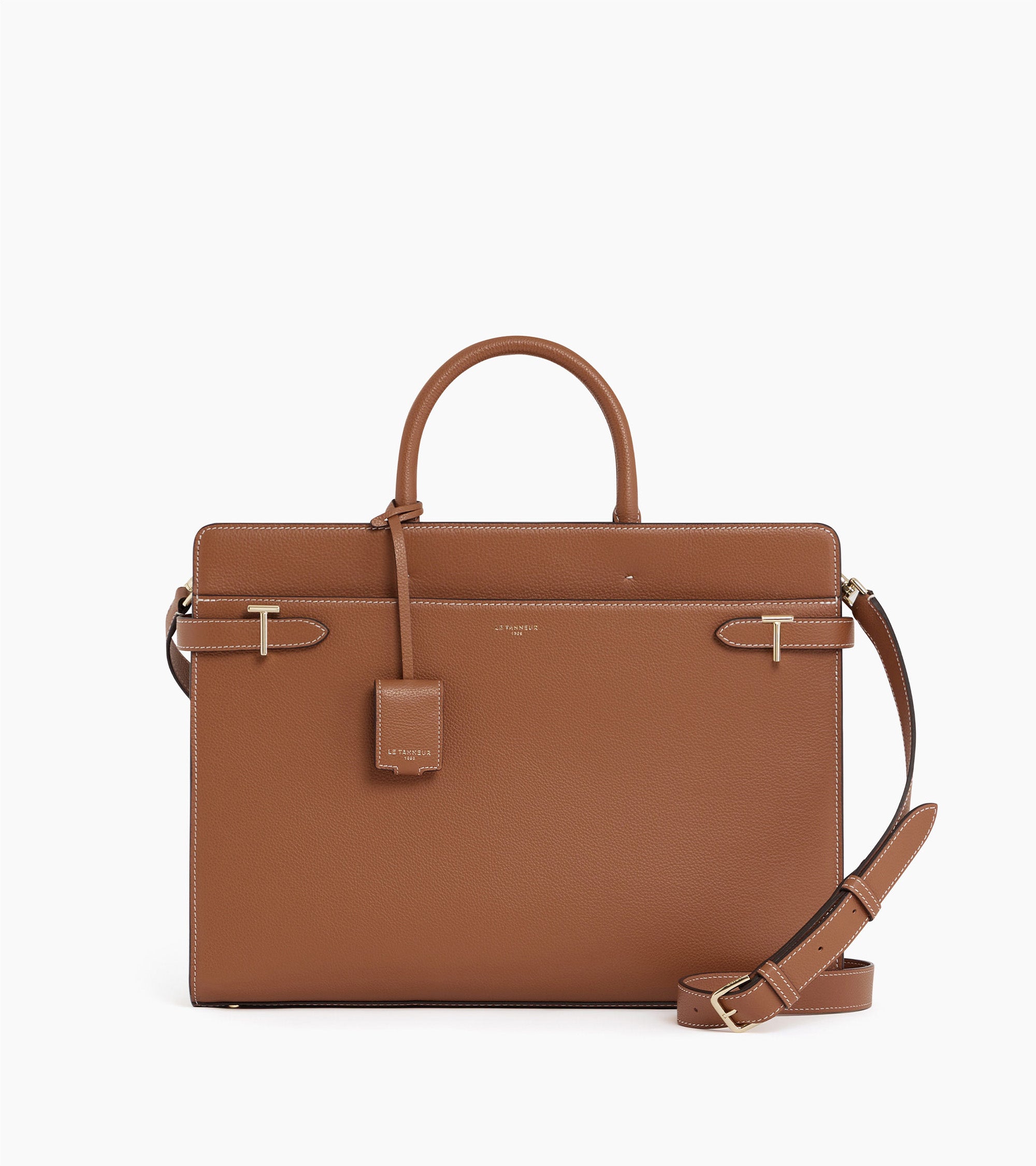 Emilie large handbag in grained leather Tan Brown
