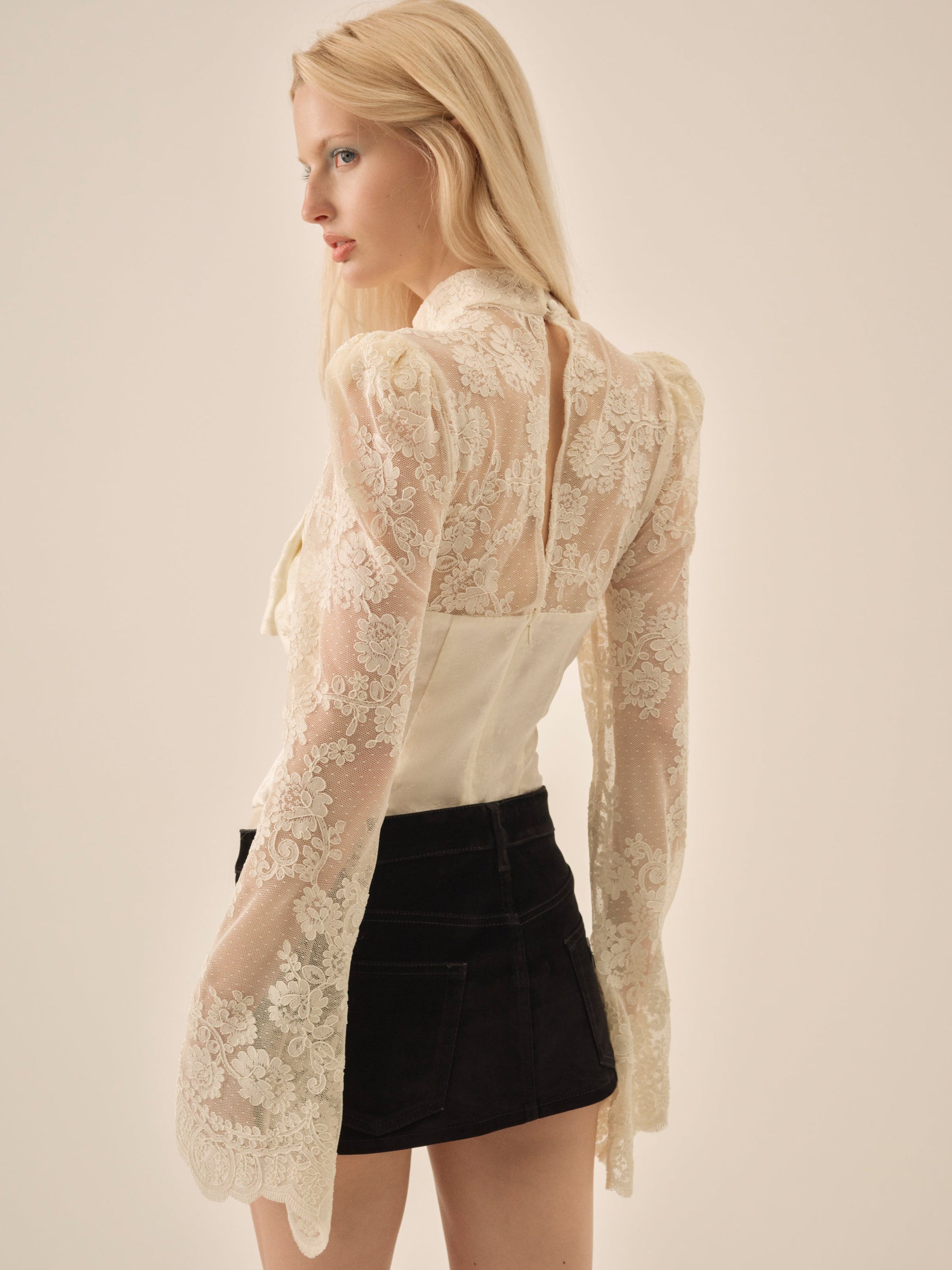 Corded Lace Silk Jacquard Bodysuit — Cream | For Love & Lemons