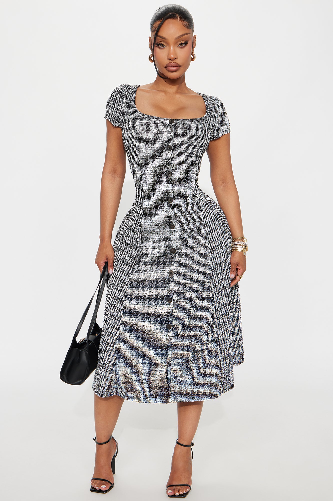 True Form Tweed Midi Dress - Black/combo | Fashion Nova