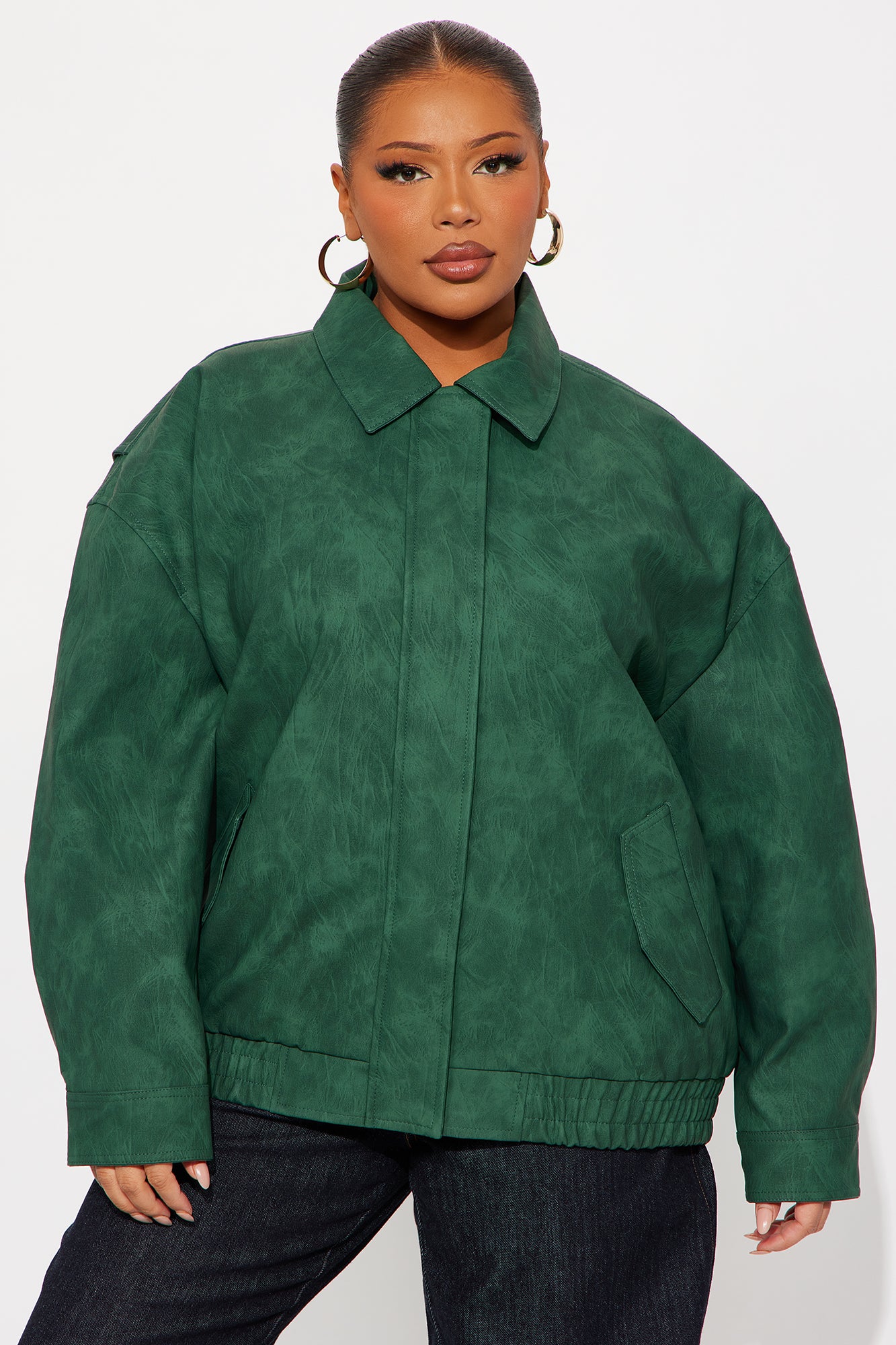 Alexis Washed Faux Leather Bomber Jacket - Hunter Green | Fashion Nova