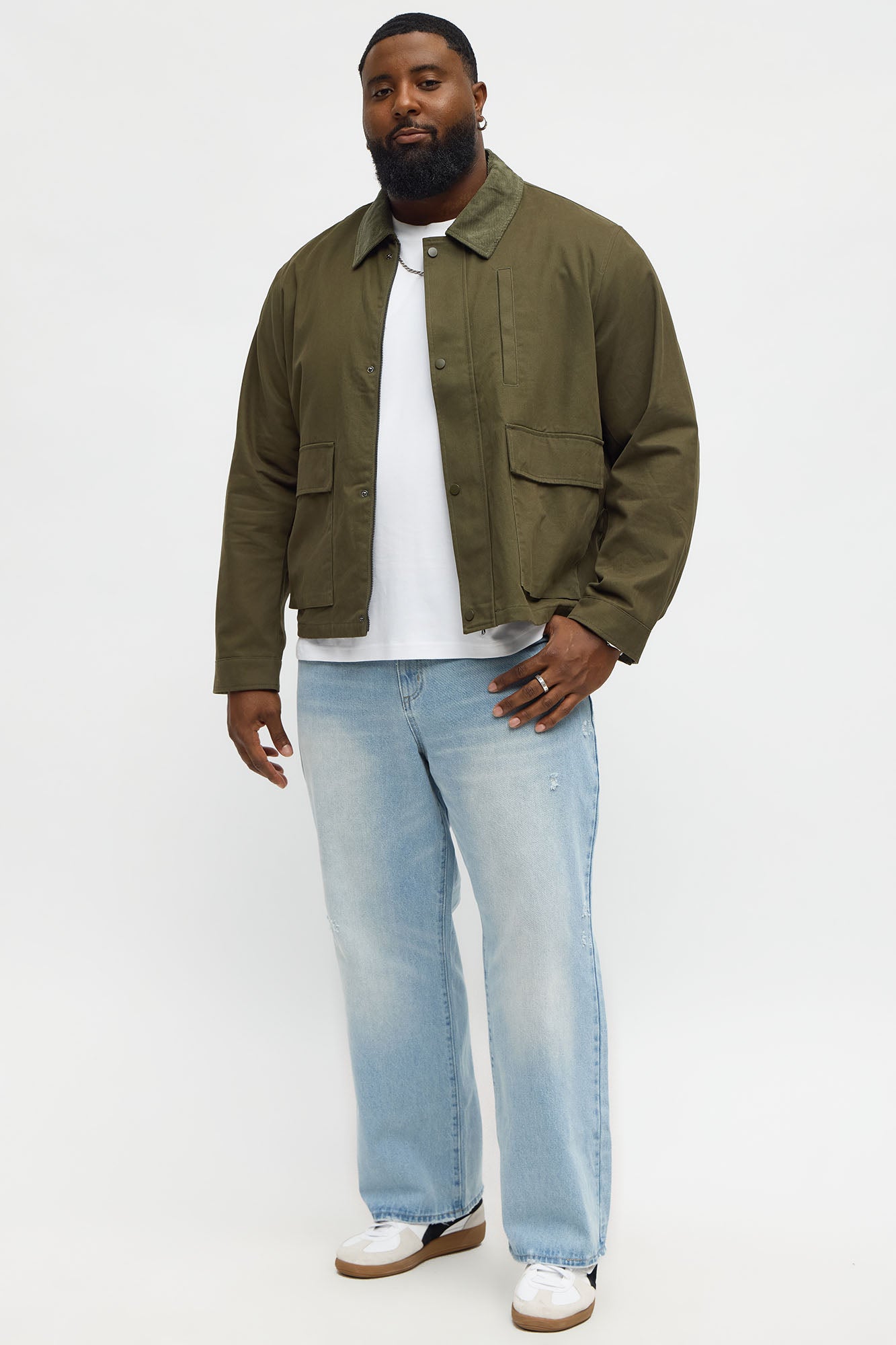 Cropped Utility Corduroy Collar Work Jacket - Olive | Fashion Nova