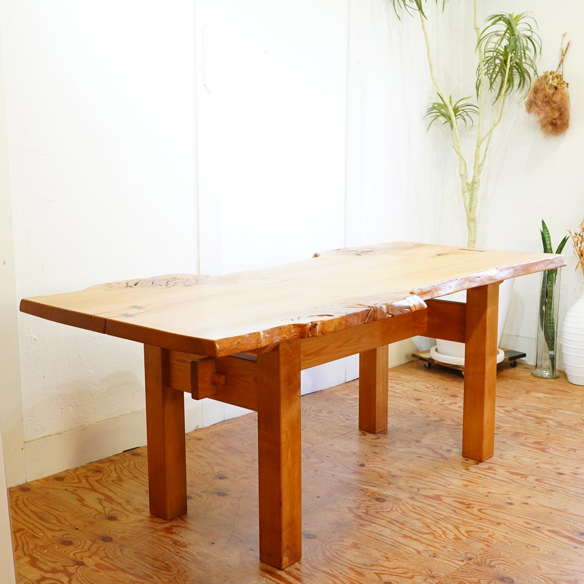 一枚板 テーブル ナラ材 ダイニングテーブル 中古 耳 天然木 オイル