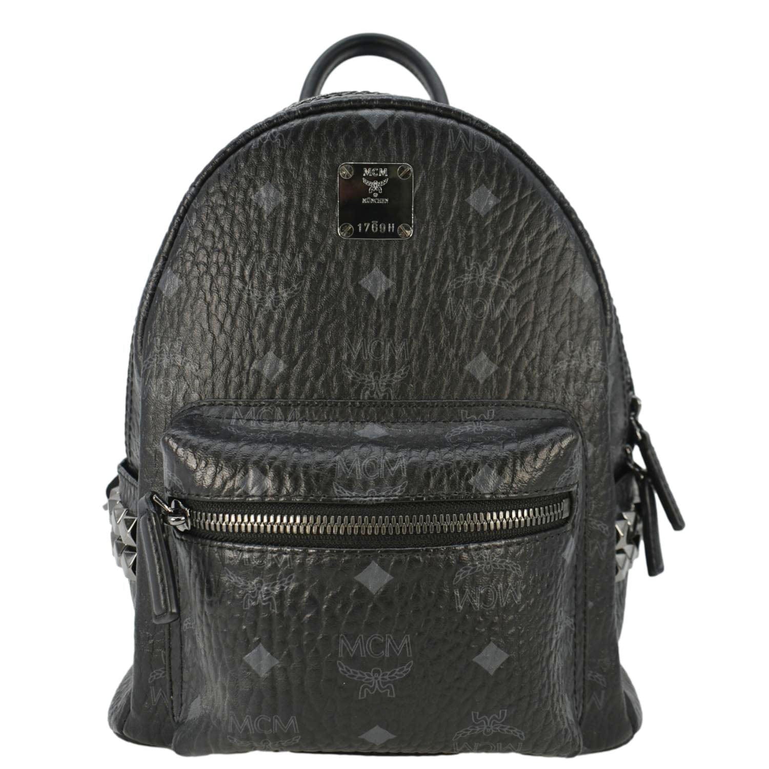 MCM Stark Side Stud Visetos Canvas Black Backpack Bag