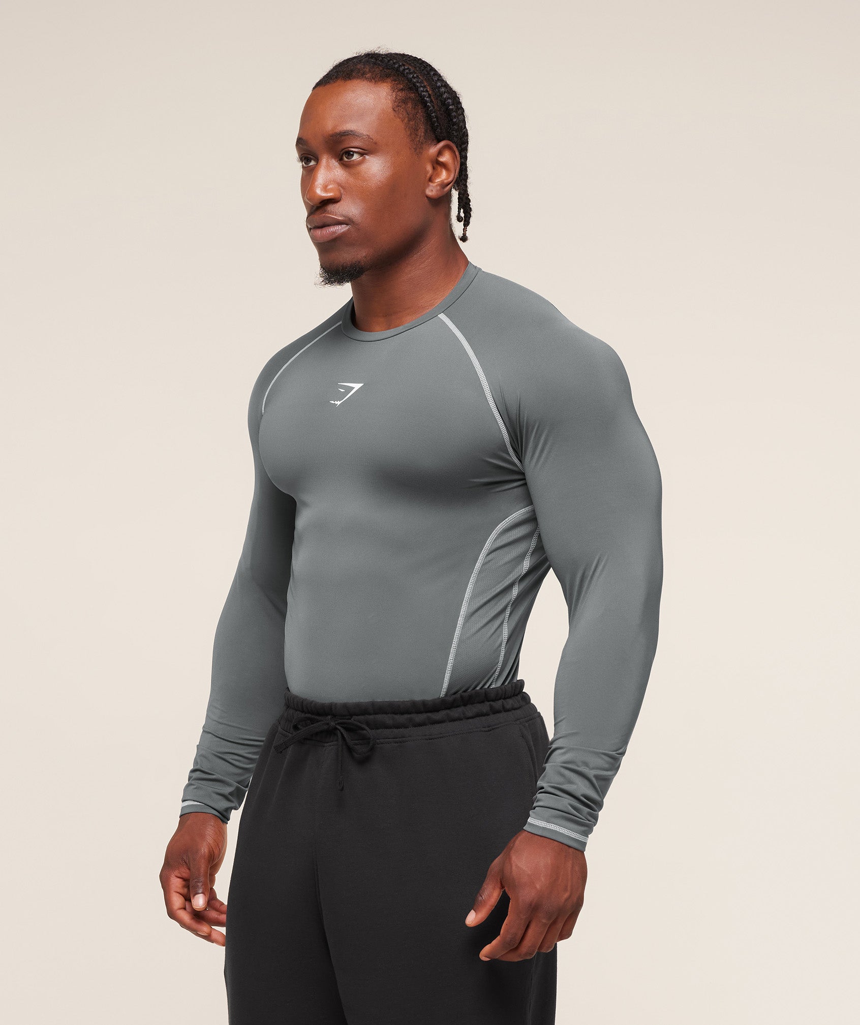 Gymshark Element Baselayer Long Sleeve T-Shirt - Pitch Grey/White