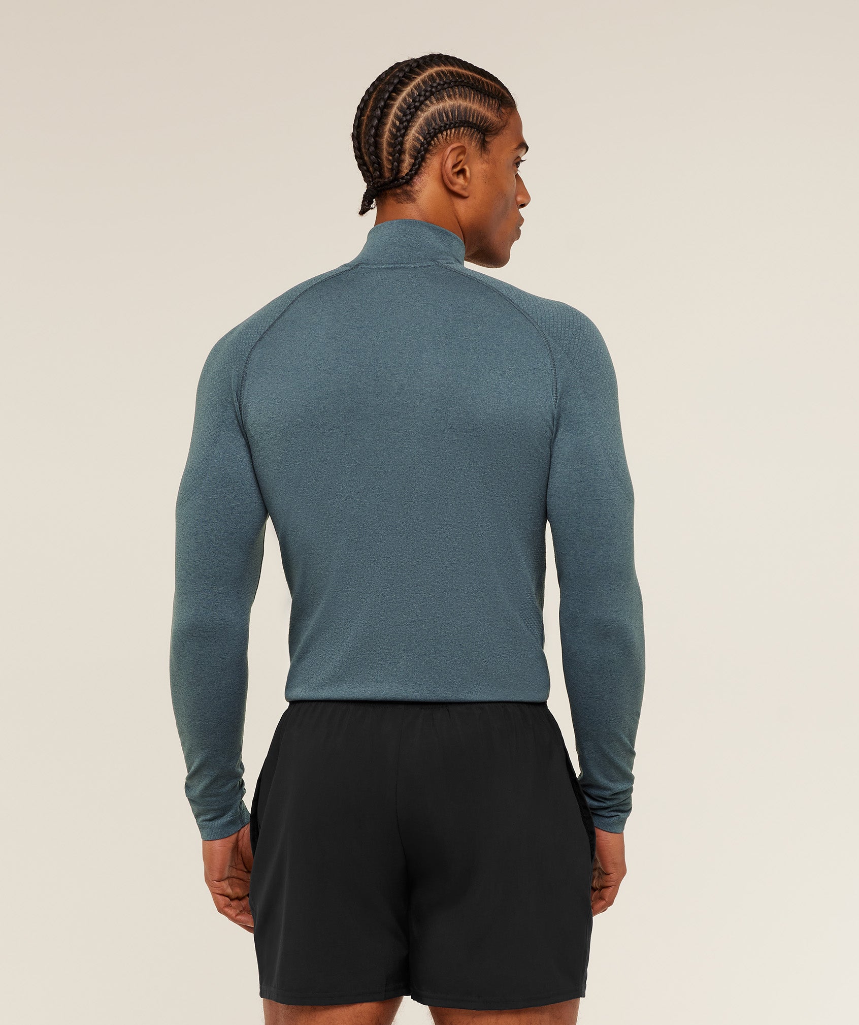 Gymshark Clean Contour Seamless 1/4 Zip - Heavy Blue/White | Gymshark