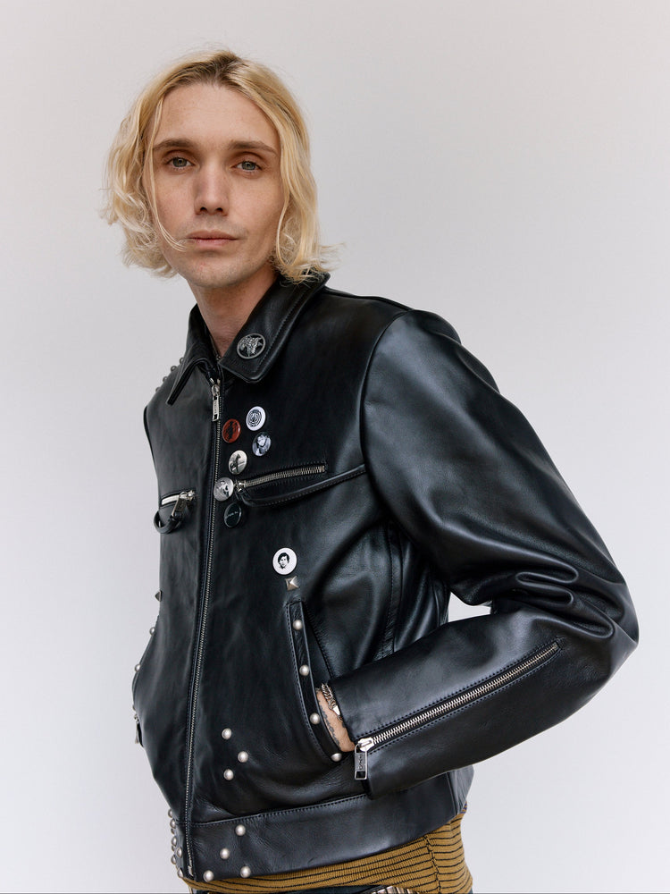 DPTO — Black Leather Sid Jacket With Studs
