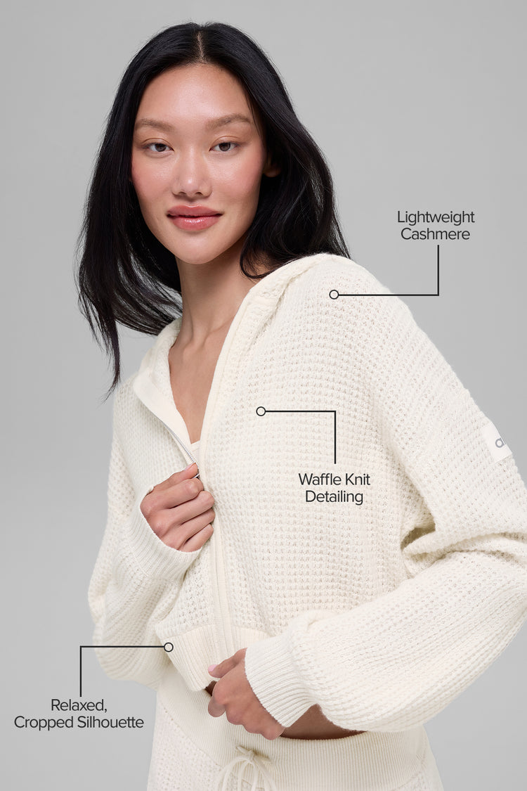 Cashmere Plush Waffle Full Zip Hoodie - Ivory | ALO