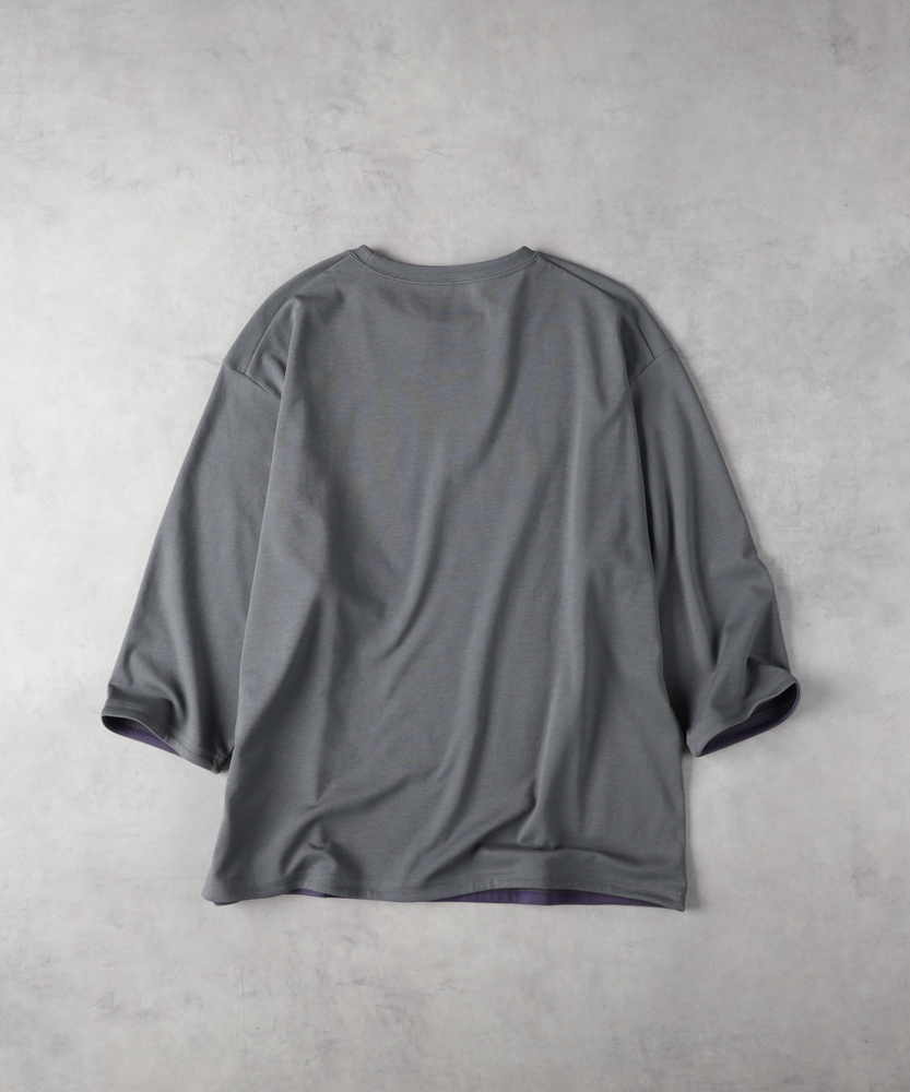 接触冷感】ハイゲージダブルフェイス配色七分袖Tシャツ(M カーキ