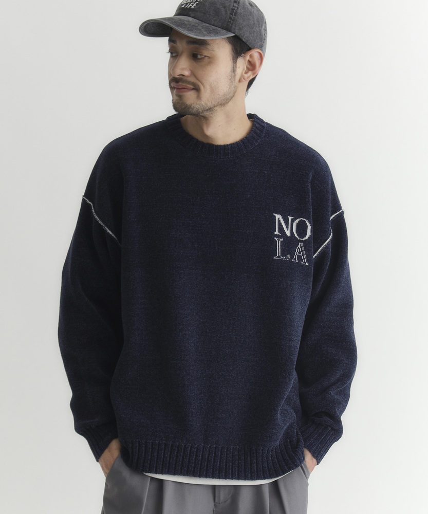 モールニットロゴクルーネックセーター(M ネイビー): トップス｜Right