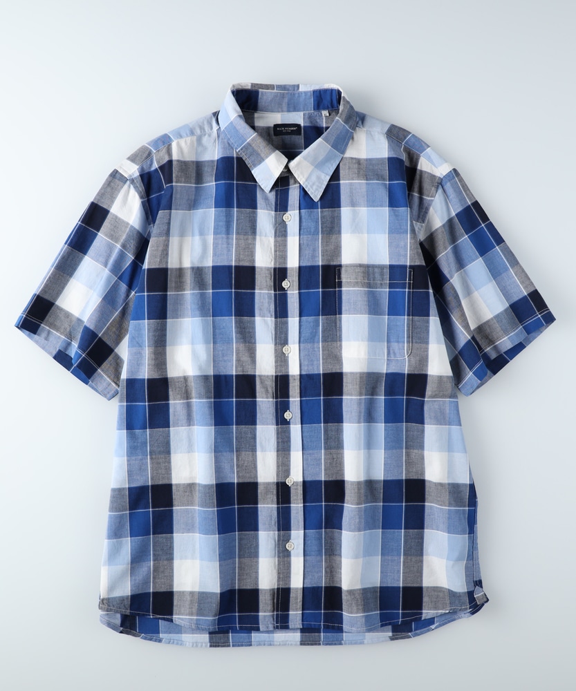 マドラスチェック半袖レギュラーシャツ(S ブルー＊ホワイト): トップス