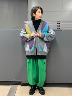 ユニセックスアイテム》アーガイルプライムオーバーモヘアニット