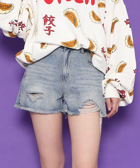 ダメージデニムショートパンツ[商品：PN24T-001] - PUNYUS Online