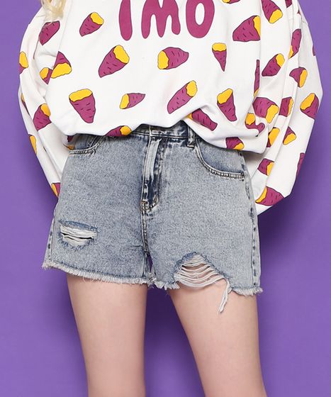 ダメージデニムショートパンツ[商品：PN24T-001] - PUNYUS Online