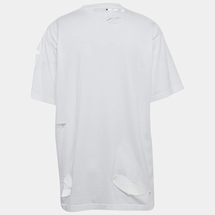 Balenciaga Unifit White Logo Print Distressed Jersey Boxy T-Shirt