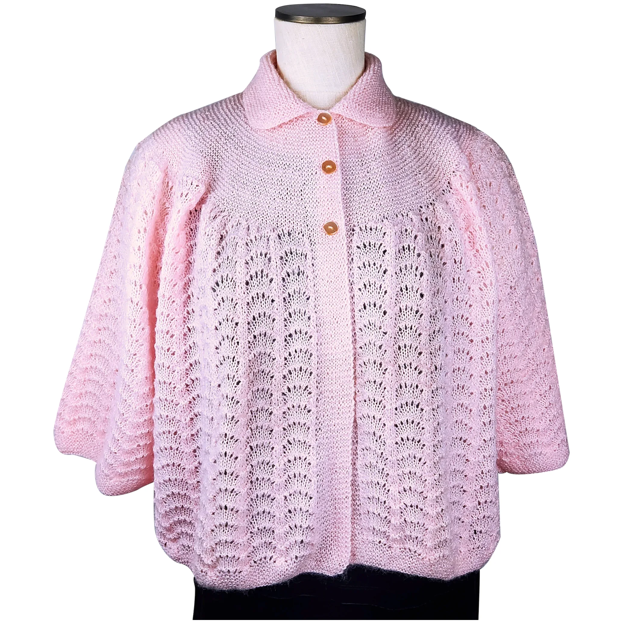 Vintage 1960s Pink Sweater/Bed Jacket/Cardigan Handmade Scallop