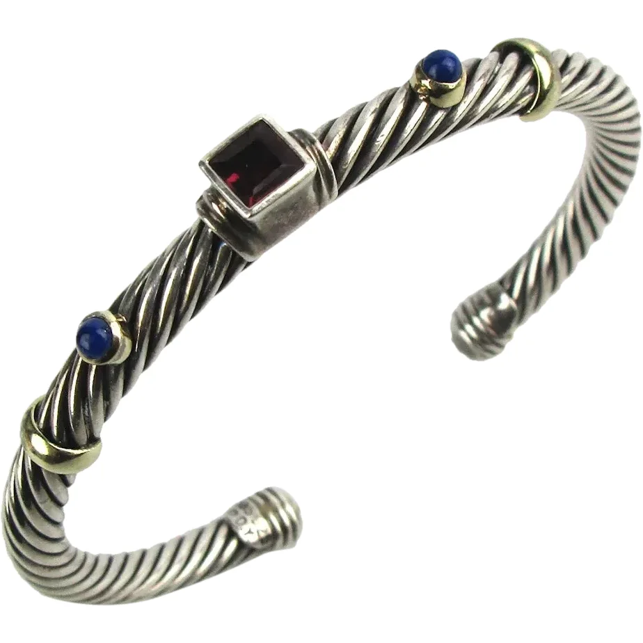 D.Y. David Yurman Sterling Silver 14K Gold Cuff Bracelet 925 - 585