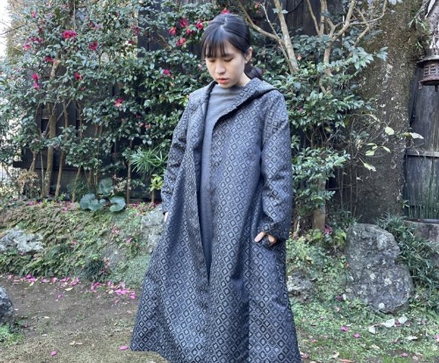 ウールの着物リメイク フード付きロングコート 自然堂 | ブレザー