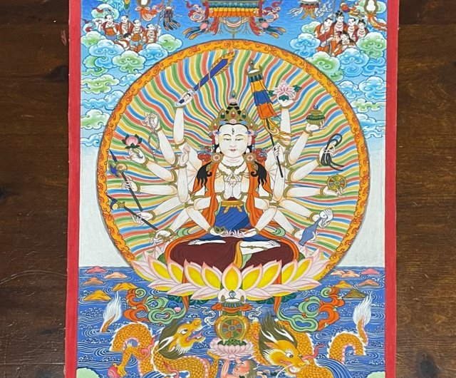 香港 チベット仏教のブータンの画家ペマ・テンジン手描きのタンカ230mm