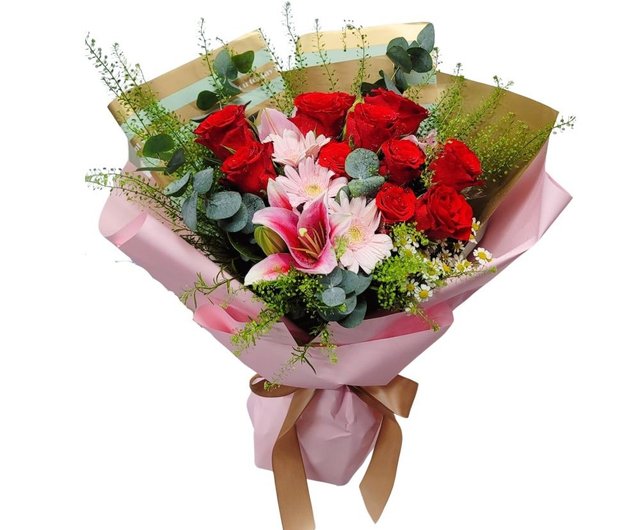 香港 花束（レッドバラ11本、ピンクのユリなど） GF00294 Grand Floral