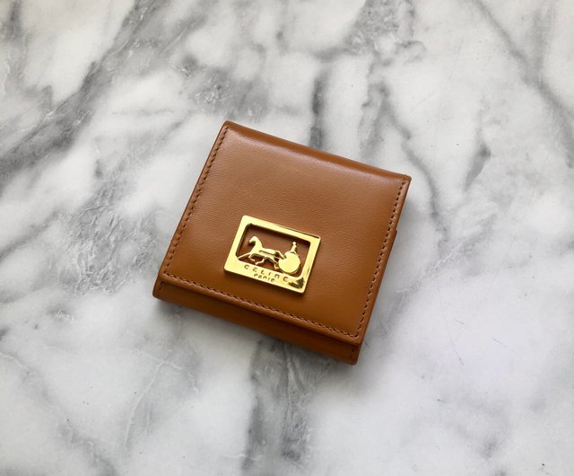 日本直送 名牌中古包 】CELINE セリーヌ 財布 キャメル ロゴ レザー