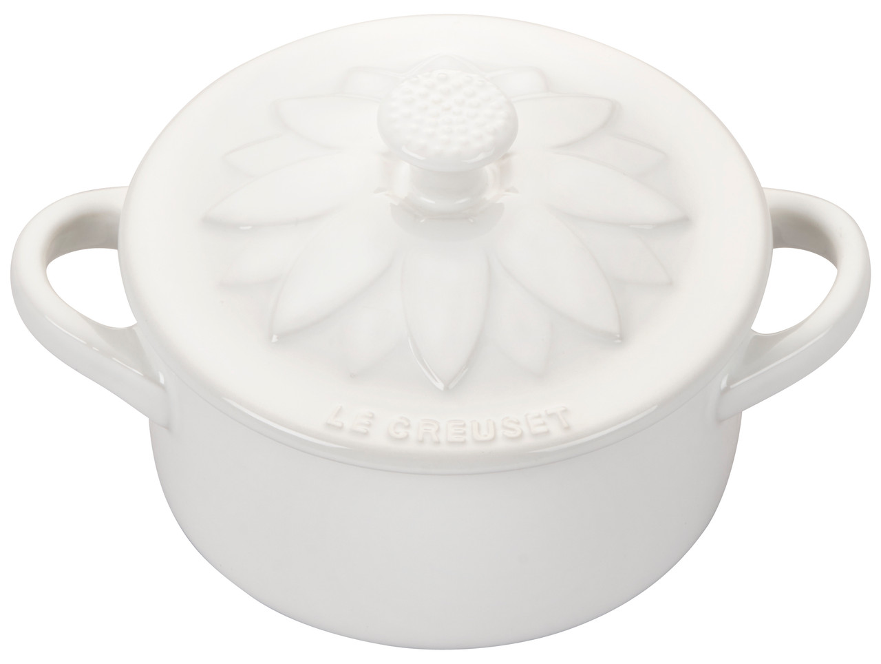 Le Creuset Mini Cocotte with Flower Lid - White