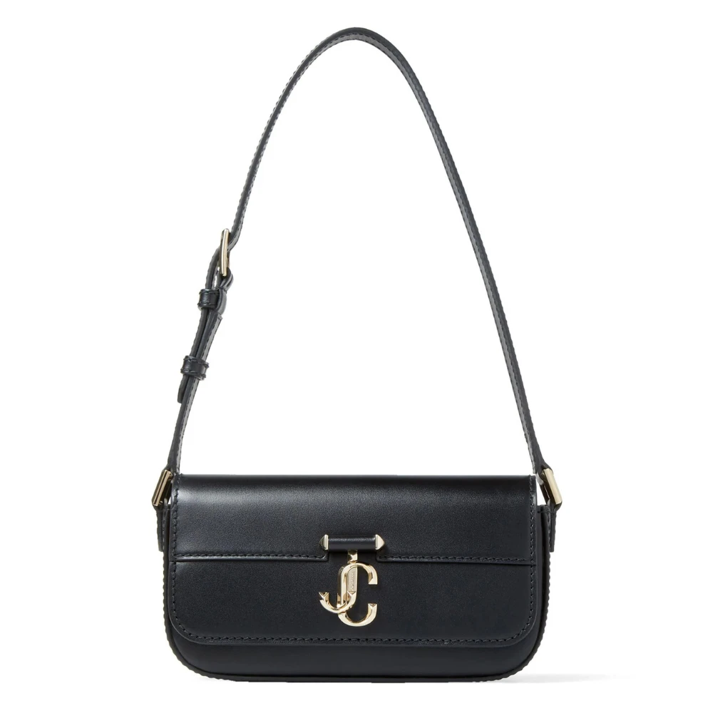 Jimmy Choo Avenue Mini Leather Shoulder Bag in Black/Light Gold