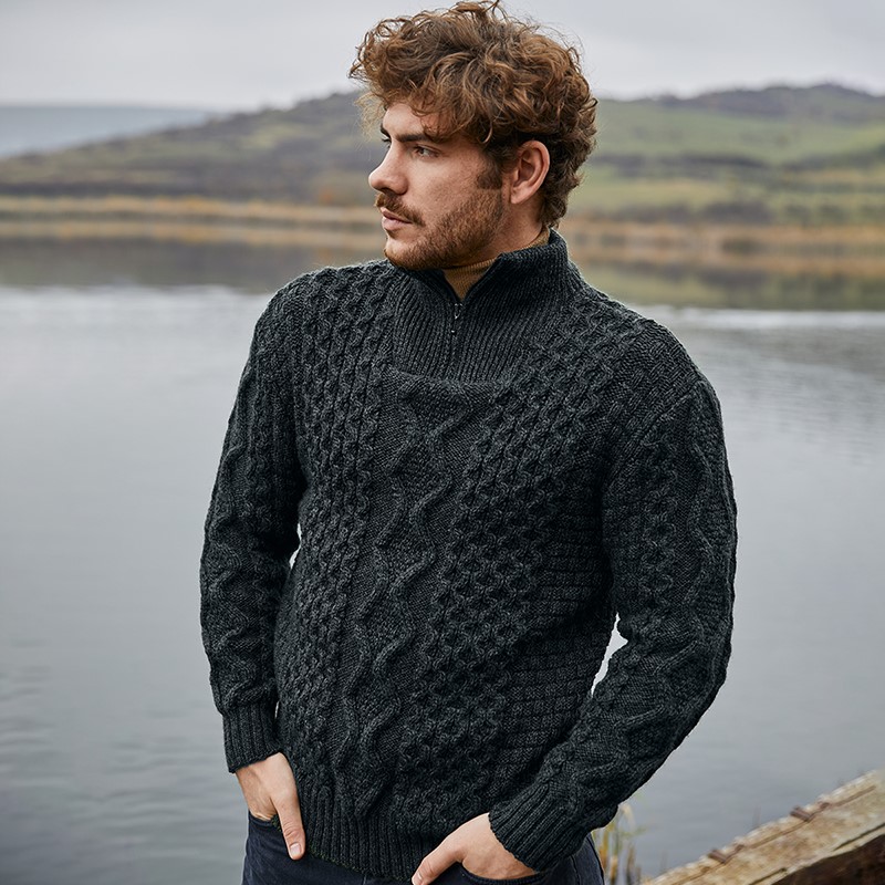 Men's Half Zip Aran Troyer Sweater | Free US Shipping | ShamrockGift