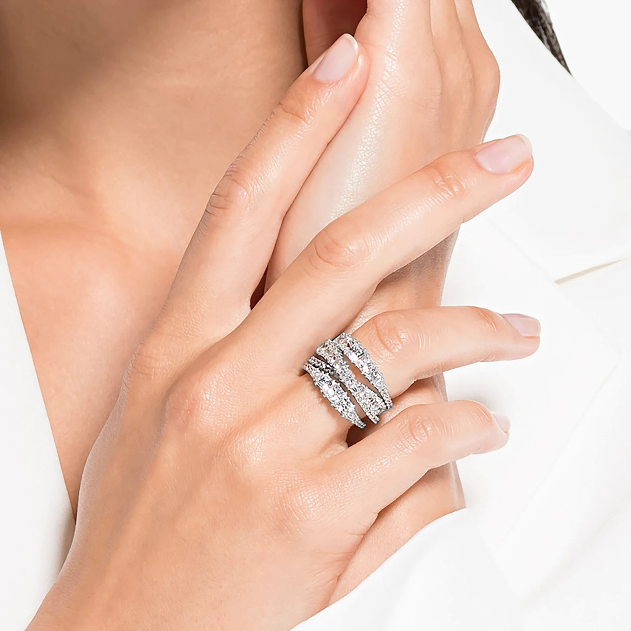Swarovski Twist Wrap Ring, Cubic Zirconia, White, Rhodium Plated