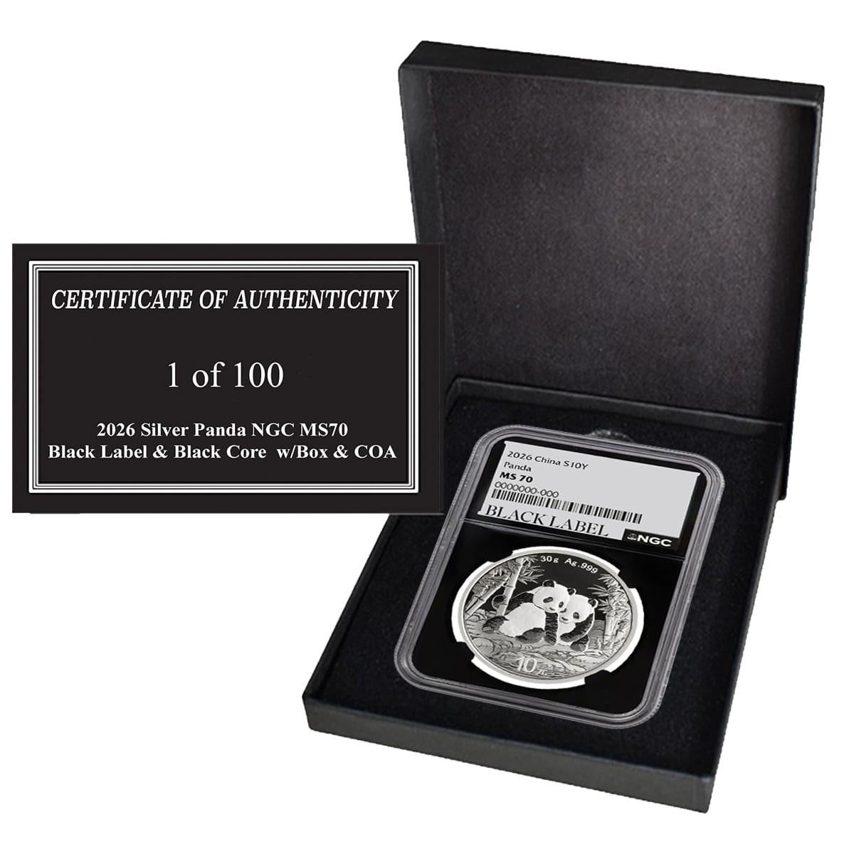 2026 Silver Panda NGC MS70 Black Label & Black Core 1 of 100 w/Box