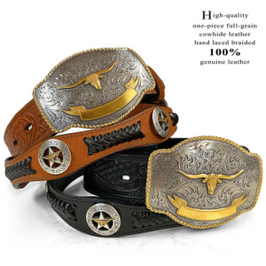 Western Longhorn Buckle State of Texas Star Conchos Embossed Full