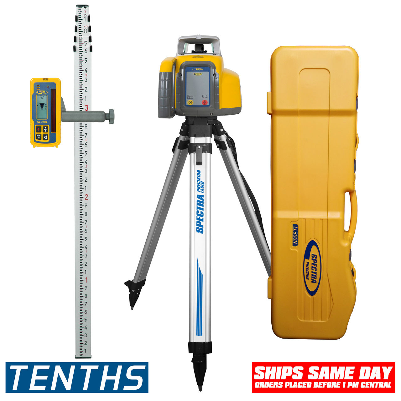 Spectra LL300N-1 Laser Level with HL450 Receiver, Tenths Rod