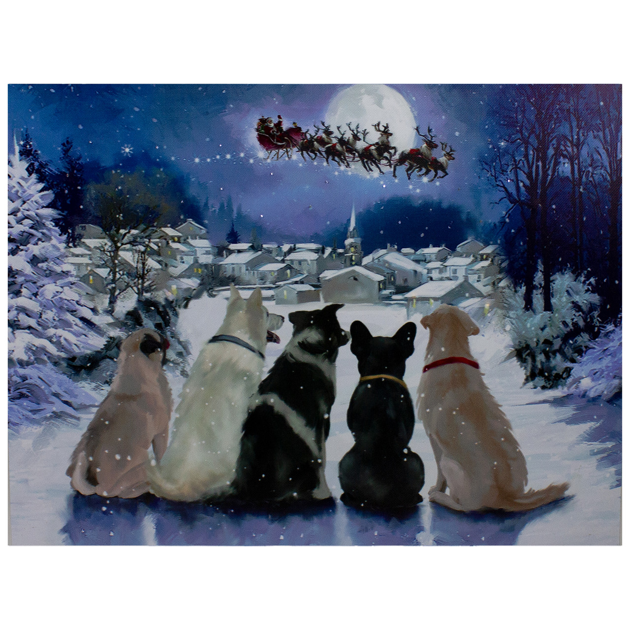 LED Lighted Fiber Optic Dogs & Santa's Sleigh Christmas Wall Art