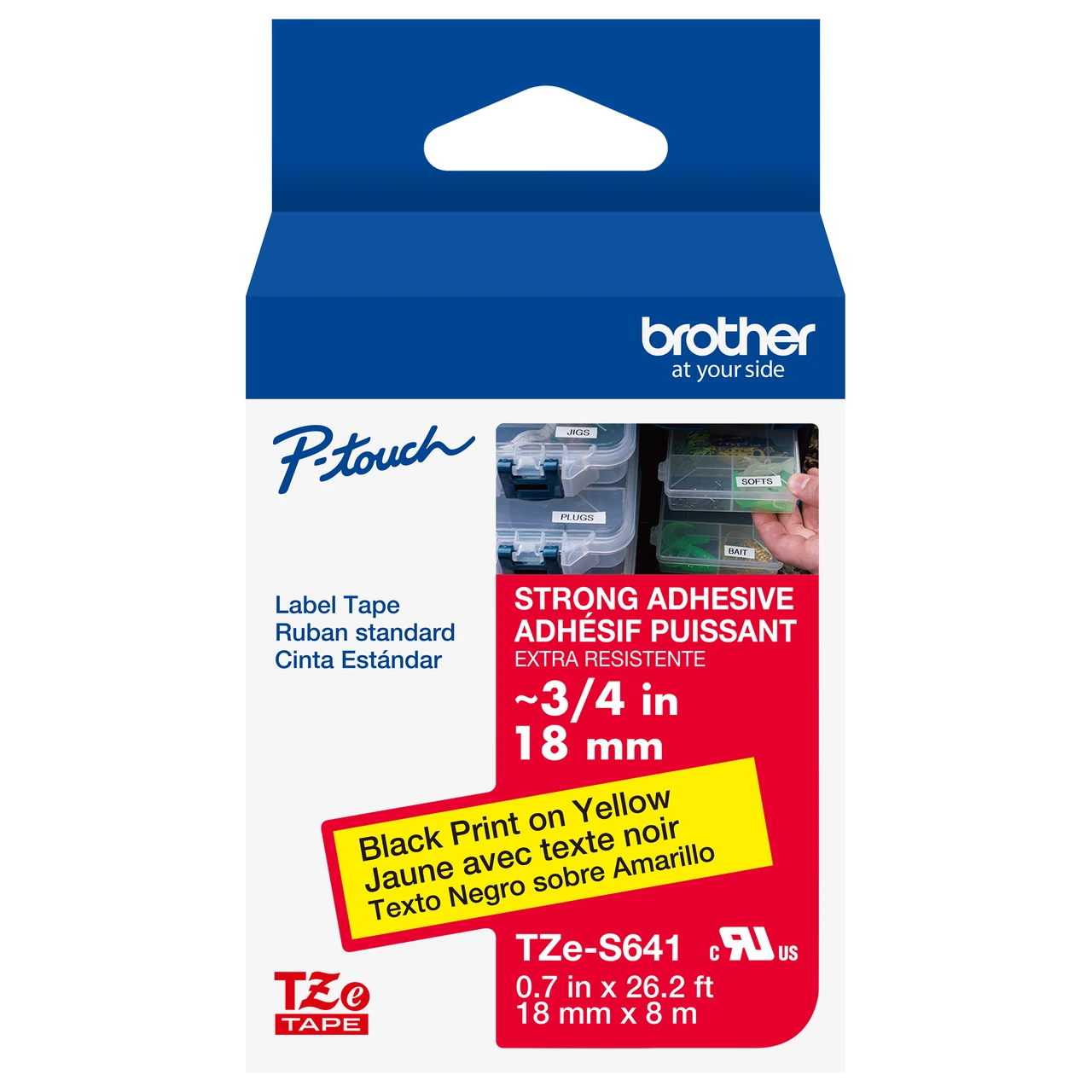 Brother TZe-S641 3/4 Black on Yellow Extra Strength Tape - 0.7