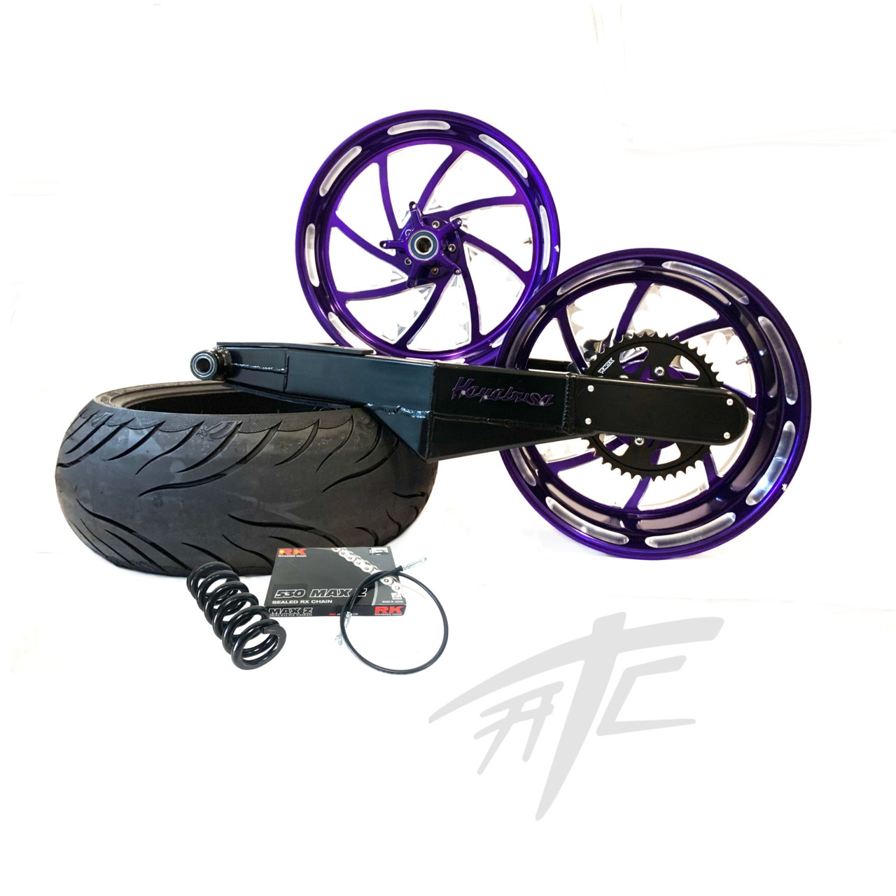 NINJA 240 FAT TIRE KIT PURPLE PIRANHA WHEELS 3D LOGO 06-11