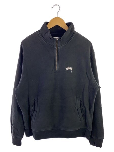 STUSSY(ステューシー) / ハーフジップ/スウェット/M/コットン/ブラック