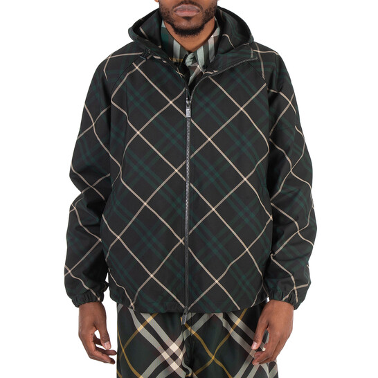 Burberry Check Hooded Zip-Up Jacket, Size Small 8090299 - Clothing