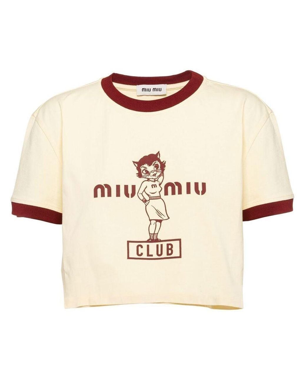 Miu Miu Logo-print Cropped T-shirt in Natural | Lyst Australia