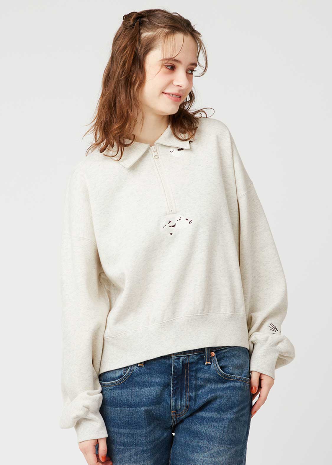 シマエナガ｜裏起毛クロップドハーフジップスウェット｜ウィメンズ