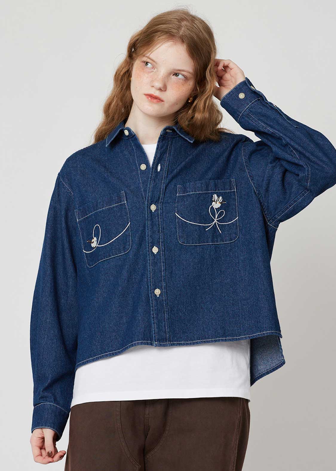 シマエナガ｜クロップドデニムシャツ｜ウィメンズ｜グラニフ(graniph