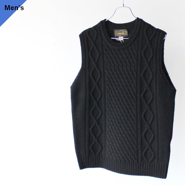 Orgueil ケーブルニットベスト Cable Knit Gilet OR-4247 （Black