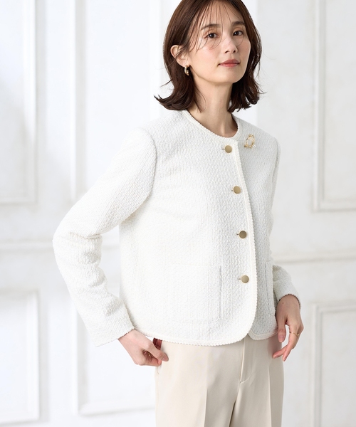 セール】【セレモニー対応】ツイードノーカラージャケット【大きい