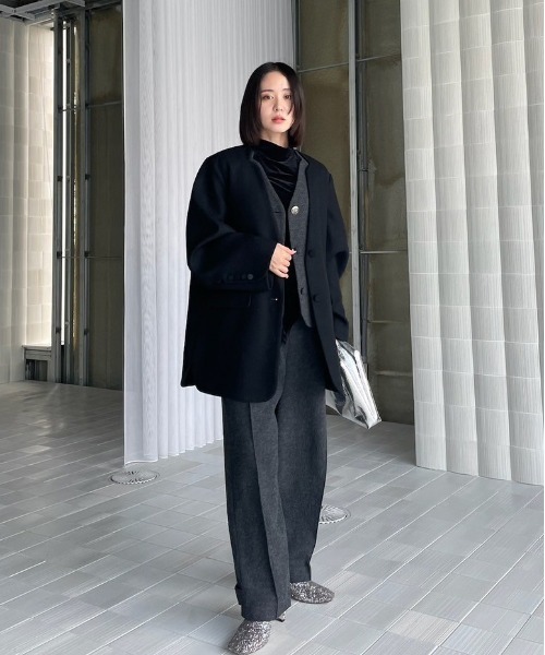Ameri（アメリ）の「2PIECE NOTCH WOOL JACKET（ノーカラージャケット