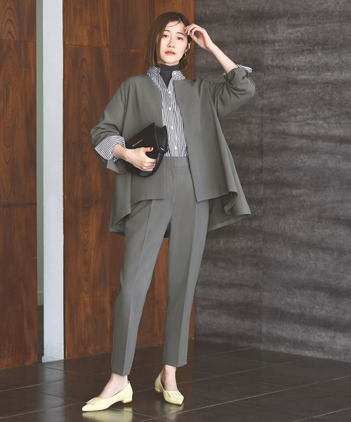 2点セット ｜ ノーカラー フレア ジャケット ＆ テーパードパンツ