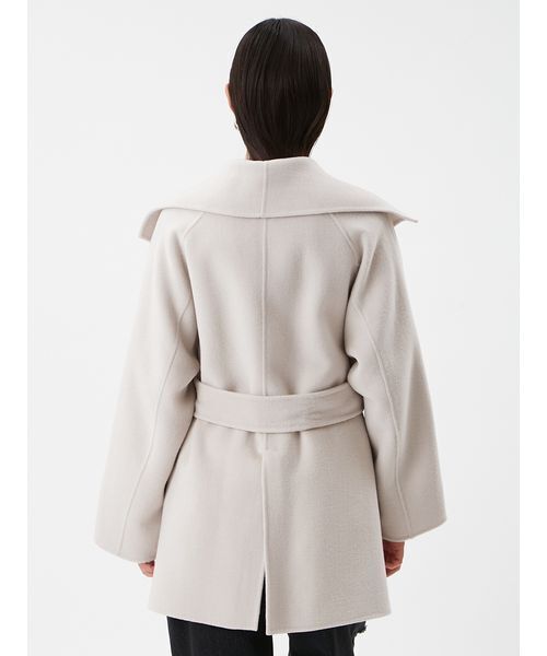 セール】共ベルト付きビックカラーミディ丈コート（ステンカラーコート