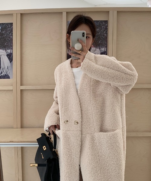 N.s（エヌドットエス）の「ノーカラーロングボアコート（ノーカラー